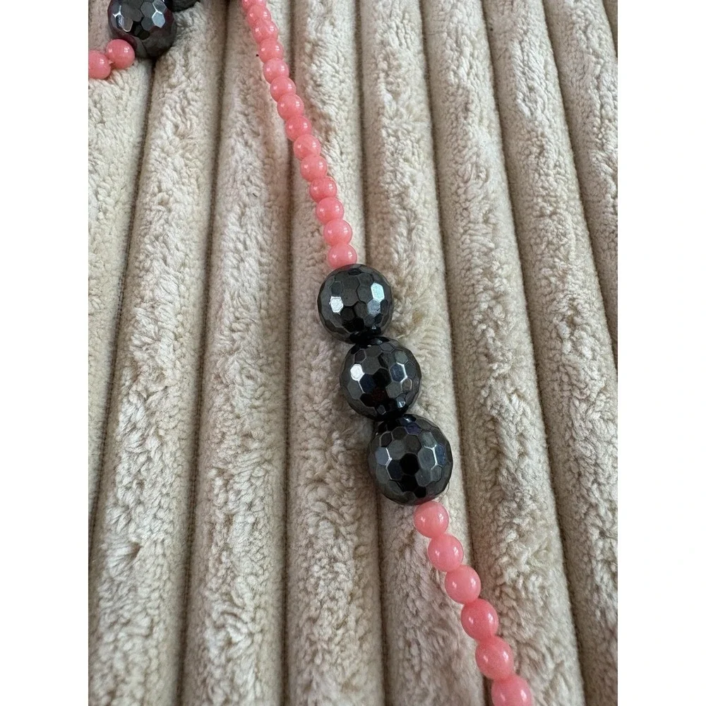Vintage Hematite And Pink Coral Beaded Necklace 18‎ in Heavy High Quality